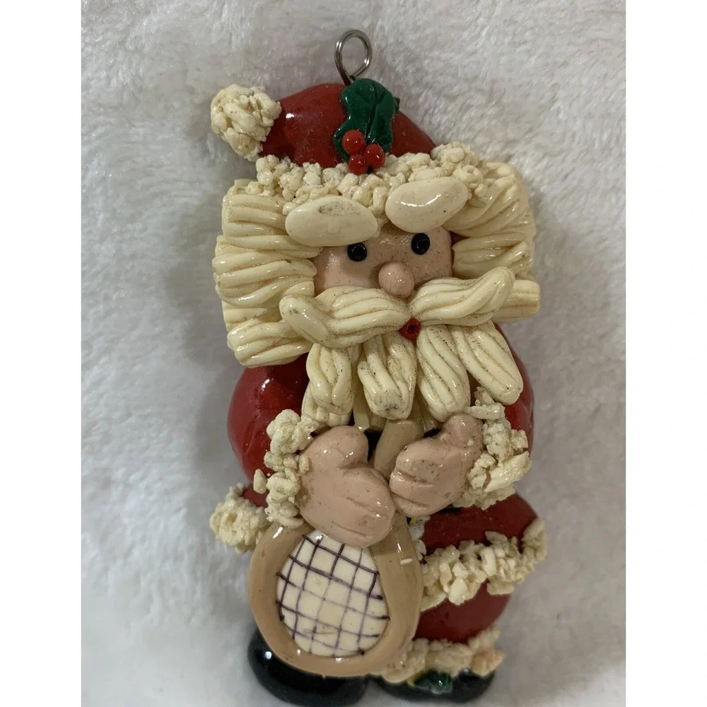 Vintage Glazed Dough Type Christmas Ornament Spaghetti Beard Tennis Player Santa